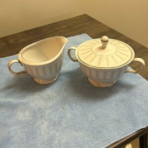 Harmony House Silver Melody Fine China Sugar Bowl and Creamer Set Japan 3647